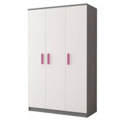 Arte Smyk Ii 19 Grey Carcass White Front Hinged Wardrobe 1200mm H1930mm D500mm With Playful Pink Handles - thumbnail 1