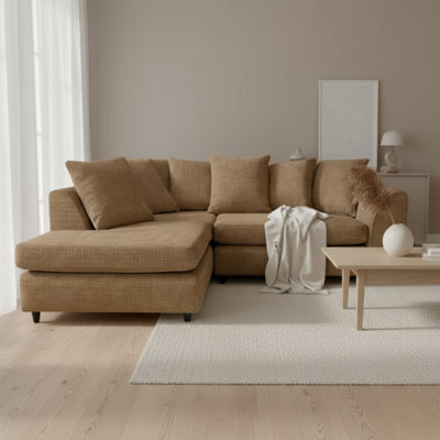 Abakus Direct Jumbo Chenille Corner Sofa In Brown Left Facing With Plush Chaise Extension - image 1