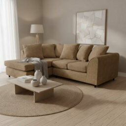 Abakus Direct Jumbo Chenille Corner Sofa In Brown Left Facing With Plush Chaise Extension - thumbnail 2
