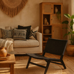 Wyld Haus Wigletree Black Oak-Look Lounge Chair With Handwoven Paper Seat - thumbnail 2