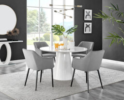 Furniturebox Uk Palma White High Gloss Round Dining Table & 4 Grey Calla Black Leg Chairs - thumbnail 1