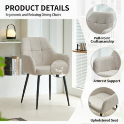 Sonara Modern Dining Chair With Plush Chenille Upholstery, Curved Backrest And Metal Legs - Single/set - thumbnail 5