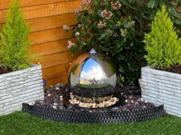 Outdoor Living UK 40Cm Stainless Steel Sphere Modern Metal Mains Plugin Powered Water Feature - thumbnail 3
