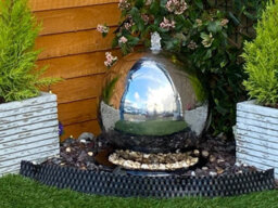 Outdoor Living UK 40Cm Stainless Steel Sphere Modern Metal Mains Plugin Powered Water Feature - thumbnail 6
