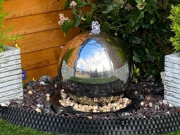 Outdoor Living UK 40Cm Stainless Steel Sphere Modern Metal Mains Plugin Powered Water Feature - thumbnail 5