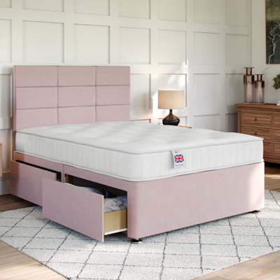 Divan Base Direct Plush Pink Platform Top Divan Bed No Storage Base 6Ft Super King + Ravenna Floor Standing Headboard - image 1