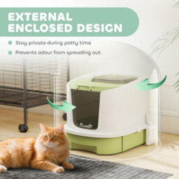 Pawhut Cat Litter Box, Hooded Cat Litter Tray With Lid, Scoop, Green - thumbnail 4