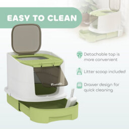 Pawhut Cat Litter Box, Hooded Cat Litter Tray With Lid, Scoop, Green - thumbnail 5
