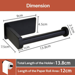 CLEFFNS Stainless Steel Toilet Paper Holder, Self Adhesive No Drilling Toilet Roll Holder, Matte Black, Wall Mounted For Bathroom - thumbnail 2