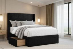 "Nexus Portofino Plush Divan, Black, 54"" Winged Hb, 2 Drawers Foot-End, Open Coil Mattress, Super King" - thumbnail 1