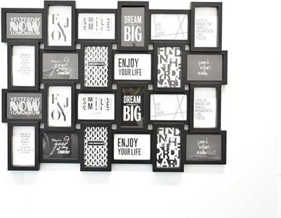Biznest 24 Picture Multi Aperture Zig Zag Style Photo Frame For 24 Photos Holds 6X4 Home Decor, Living & Bed Room Black Design 85.8X57 Cm - image 1
