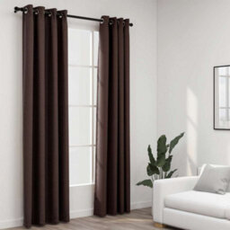 Berkfield Linen-Look Blackout Curtains With Grommets 2Pcs Taupe 140X245Cm - thumbnail 1