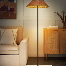 Beliani Floor Lamp - Beige Paper Rope Shade With Pink & Blue Accents, Black Metal Base, 150Cm Height - thumbnail 1
