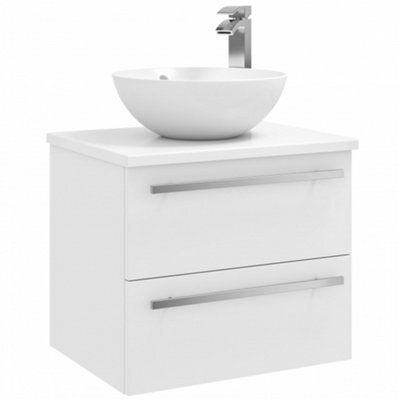 Clifton Bathroom 2-Drawer Wall Hung Vanity Unit With Sit-On Basin And Worktop 600mm Wide - White  - Brassware Not Included - image 1