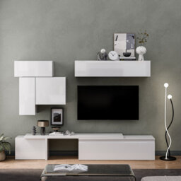 Decorotika Arles Moduler Modern Tv Unit Wall Mount Customizable Layout High Gloss White - thumbnail 1
