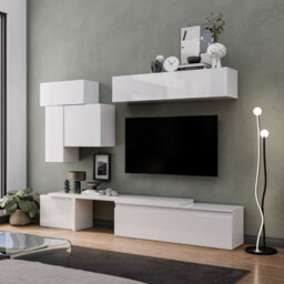 Decorotika Arles Moduler Modern Tv Unit Wall Mount Customizable Layout High Gloss White - thumbnail 3