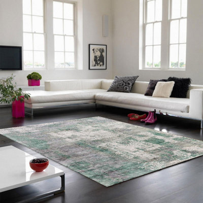 Green Viscose Easy To Clean Abstract Handmade , Luxurious , Modern Rug For Living Room, Bedroom - 240Cm X 340Cm - image 1