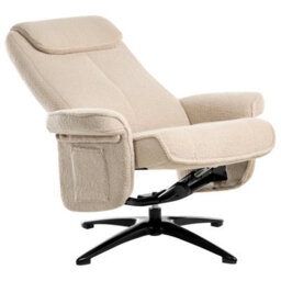 Wyld and Coco Beige Bouclé Recliner Armchair With 360 Swivel And Matching Footstool, Compact Retro Design (W81 X D89 X H86Cm) - thumbnail 7