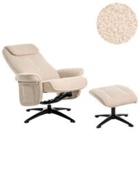 Wyld and Coco Beige Bouclé Recliner Armchair With 360 Swivel And Matching Footstool, Compact Retro Design (W81 X D89 X H86Cm) - thumbnail 3
