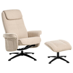 Wyld and Coco Beige Bouclé Recliner Armchair With 360 Swivel And Matching Footstool, Compact Retro Design (W81 X D89 X H86Cm) - thumbnail 5