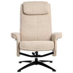 Wyld and Coco Beige Bouclé Recliner Armchair With 360 Swivel And Matching Footstool, Compact Retro Design (W81 X D89 X H86Cm) - thumbnail 1