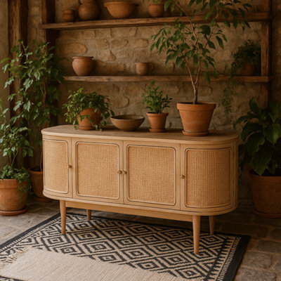 Wyld Haus Chicago Cane Rattan Mango Wood 4-Door Sideboard - image 1