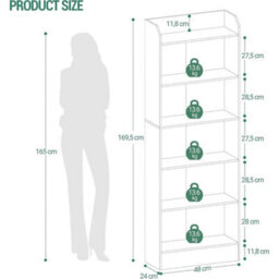 6-Tier Bookcase With Adjustable Shelves  Freestanding Unit In Black - thumbnail 2
