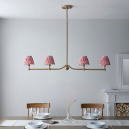 Luminosa Lighting Luminosa Santiago Brushed Aged Brass Plate Pendant Light With Coral Pink Fabric Ikat Shade 16Cm 4X B22 - thumbnail 3
