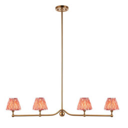 Luminosa Lighting Luminosa Santiago Brushed Aged Brass Plate Pendant Light With Coral Pink Fabric Ikat Shade 16Cm 4X B22