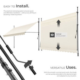 Tectake Awning With Hand Crank - Pressure Fitted , Height Adjustable 350 X 180 Cm - Beige - thumbnail 3