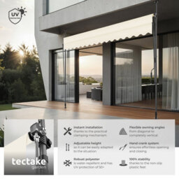Tectake Awning With Hand Crank - Pressure Fitted , Height Adjustable 350 X 180 Cm - Beige - thumbnail 2