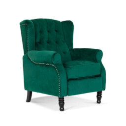 Velvet Emerald Green Manual Recliner Wingback Chair - thumbnail 3