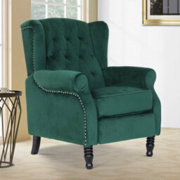Velvet Emerald Green Manual Recliner Wingback Chair