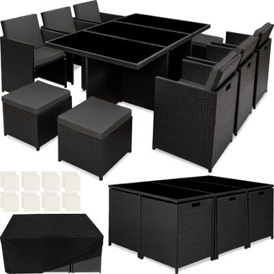 Tectake New York 6+4+1 Aluminum Rattan Seating Set With Protective Cover - Black - image 1