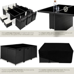 Tectake New York 6+4+1 Aluminum Rattan Seating Set With Protective Cover - Black - thumbnail 5