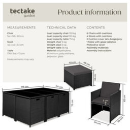 Tectake New York 6+4+1 Aluminum Rattan Seating Set With Protective Cover - Black - thumbnail 6