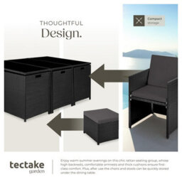 Tectake New York 6+4+1 Aluminum Rattan Seating Set With Protective Cover - Black - thumbnail 4