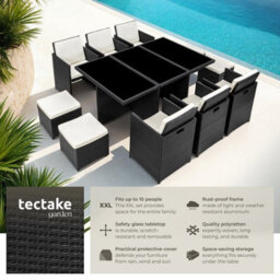 Tectake New York 6+4+1 Aluminum Rattan Seating Set With Protective Cover - Black - thumbnail 2