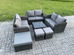 Fimous 9 Seater Outdoor Garden Furniture Sets Wicker Rattan Furniture Sofa Sets With Square Coffee Table 3 Footstools - thumbnail 2