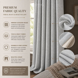 Mhg Living 100% Cotton Jacquard Room Darkening Curtains Pair - Thermal Insulated Eyelet Curtains - thumbnail 4