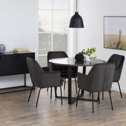 Furniture To Go Amble Round Dining Table With Brown Marble Melamine Top & Black Legs - thumbnail 5