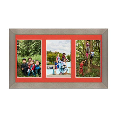 AK Frames 40X20Cm Aluminum Modern Multi Photo Frame With Poppy Red Mount - Holds 3 Apertures (3X) 6X4 Photos - image 1