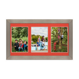 AK Frames 40X20Cm Aluminum Modern Multi Photo Frame With Poppy Red Mount - Holds 3 Apertures (3X) 6X4 Photos