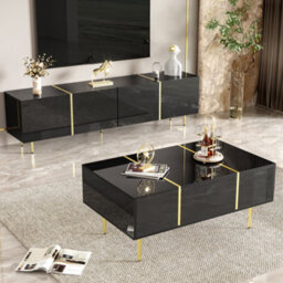 Btm High Gloss Tv Stand And Coffee Table Set, Modern Living Room Furniture Set, Black - thumbnail 1