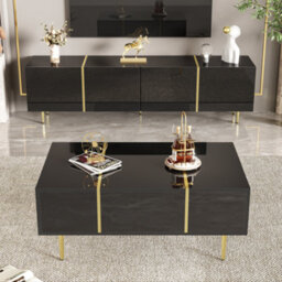 Btm High Gloss Tv Stand And Coffee Table Set, Modern Living Room Furniture Set, Black - thumbnail 3