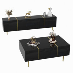 Btm High Gloss Tv Stand And Coffee Table Set, Modern Living Room Furniture Set, Black - thumbnail 6