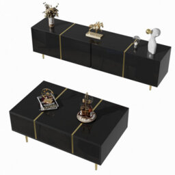 Btm High Gloss Tv Stand And Coffee Table Set, Modern Living Room Furniture Set, Black - thumbnail 5