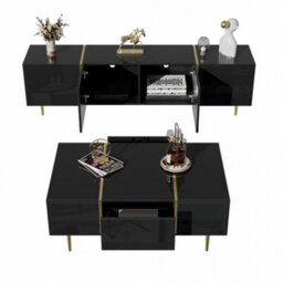 Btm High Gloss Tv Stand And Coffee Table Set, Modern Living Room Furniture Set, Black - thumbnail 7