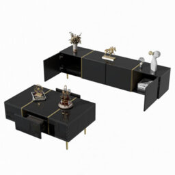 Btm High Gloss Tv Stand And Coffee Table Set, Modern Living Room Furniture Set, Black - thumbnail 9