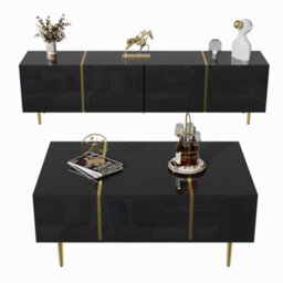 Btm High Gloss Tv Stand And Coffee Table Set, Modern Living Room Furniture Set, Black - thumbnail 8